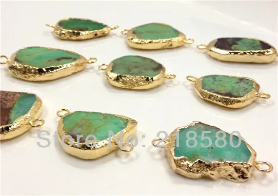 

H-SP18 10pcs Free form Apple Chrysoprase Stone Pendant Connectors With Two Bails Gold Or Silver Plated Approx 30mm-45mm