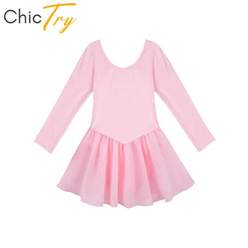 

ChicTry Children Girls Long Sleeve Basic Ballet Leotard Solid Color Professional Ballet Tutu Dance Dress Kids Gymnastics Leotard