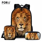FORUDESIGNS 3 шт.компл. школьные сумки из полиэстера с принтом льва для девочек-подростков, мальчиков, студентов, переносные сумки, женский рюкзак, рюкзак