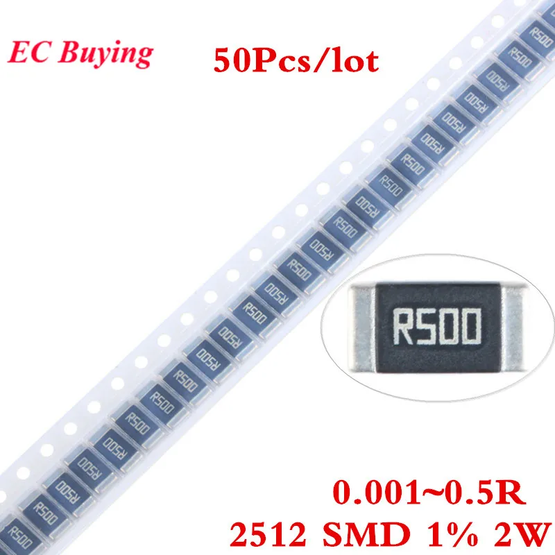 50 шт. чип резистора из сплава 2512 SMD 2 Вт 1% 0 001r 0015r 01r 012r 03r 05r 06r 1r 2r 22r 3r 33r 5r