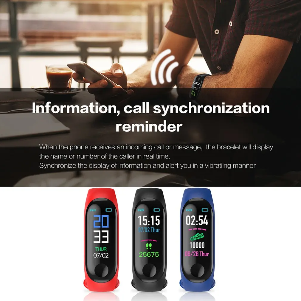 M3 Водонепроницаемый Bluetooth 90 mah Батарея Ёмкость сердечного ритма Обнаружение движения 0.96lcd с Экран умный Браслет
