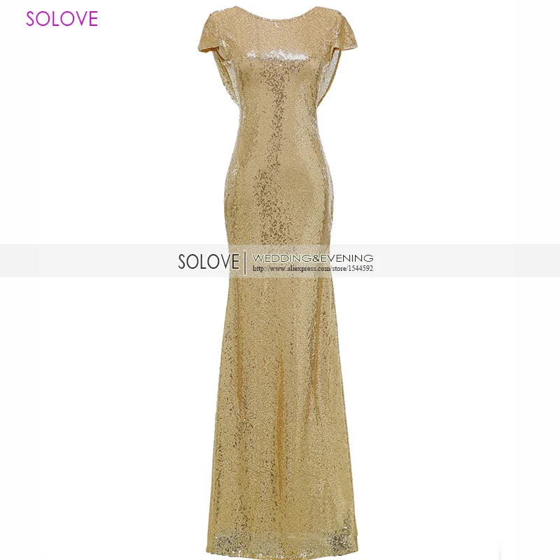 Gold Solovedress, вечернее платье с рукавами-крылышками цвета шампанского и русалки,, Настоящее вечернее платье, vestido de festa longo SLD-E006 - Цвет: Gold