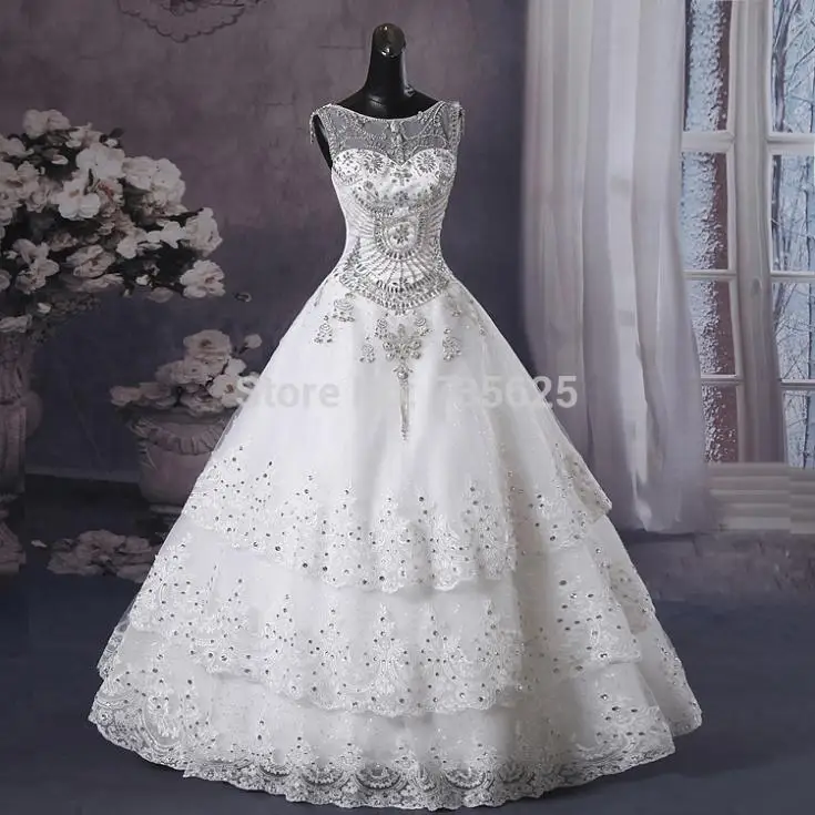 2014 Lace White Beaded Crystal Scoop Cap Sleeveless Up Court Train Floor Length Wedding Dress Ball Gown H343|dress groom|dresses hippiedress up new