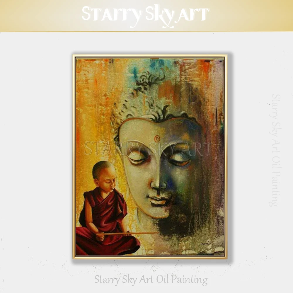 

Skilled Artist Hand-painted High Quality Buddha Figure Oil Painting on Canvas Kid and Buddha Portrait Oil Painting for Art Decor