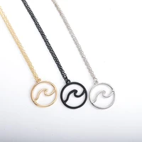 simple hoop wave figure dangle circle black silver plated golden necklace for women
