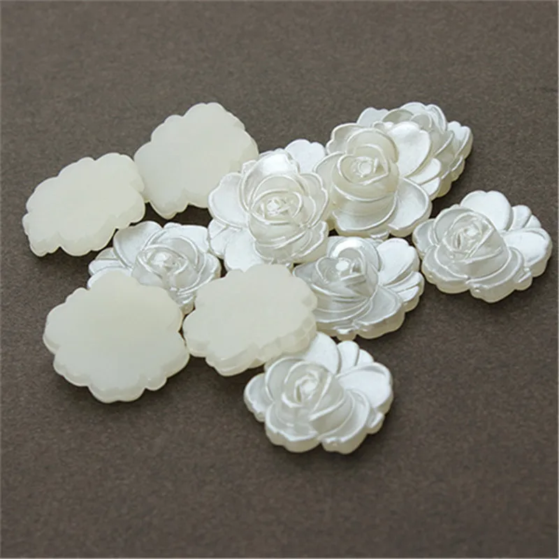 

LINSOIR 20pcs/lot 20mm White Flat Back Simulated Half Pearl Bead Rose Flower Pearl Cabochon Beads For Craft Diy Jewelry Making