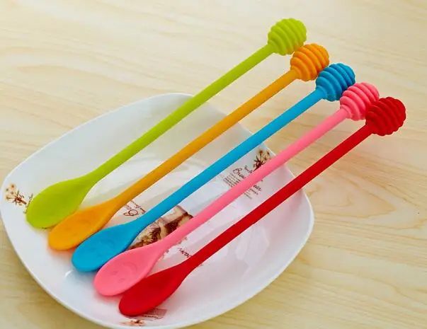 Модная популярная Милая силиконовая ложка для смешивания чая с улыбкой|honey spoon|long
