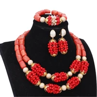dudo red jewelry set 100 nature coral beads bridal jewelry set high quality jewellery set jewelry crystal balls free ship 2018