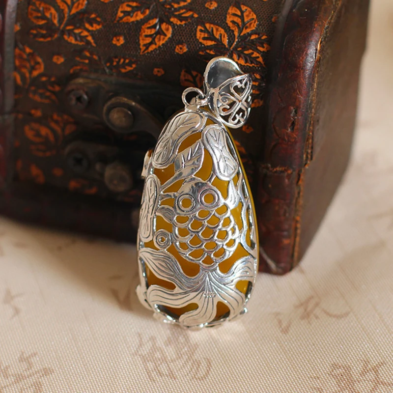 Женская винтажная Подвеска из серебра 925 пробы с желтым халцедоном|jewelry necklace