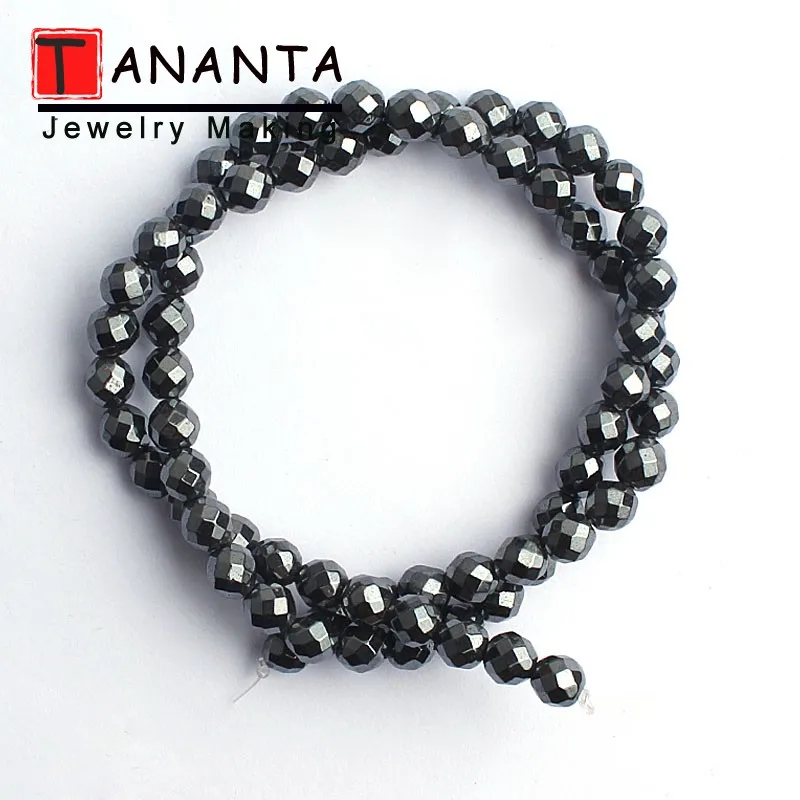 Faceted Black Бусины из натурального камня граненые матовые розовые золотые черные гематитовые Круглые бусины для самостоятельного изготовления ювелирных изделий браслет ожерелье 4 6 8 10 мм 15'' - Цвет: Faceted Black