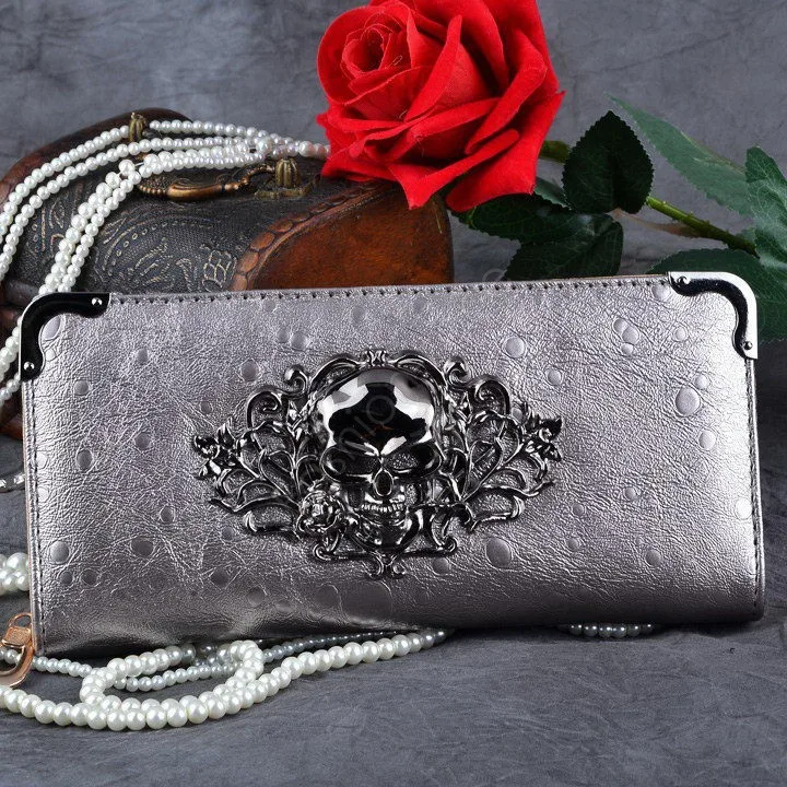 2015 1 Piece Women Vintage Long Clutch Purse Wallet Punk Design Metal Skull Head Drop Shipping 5 Colors 31 | Багаж и сумки