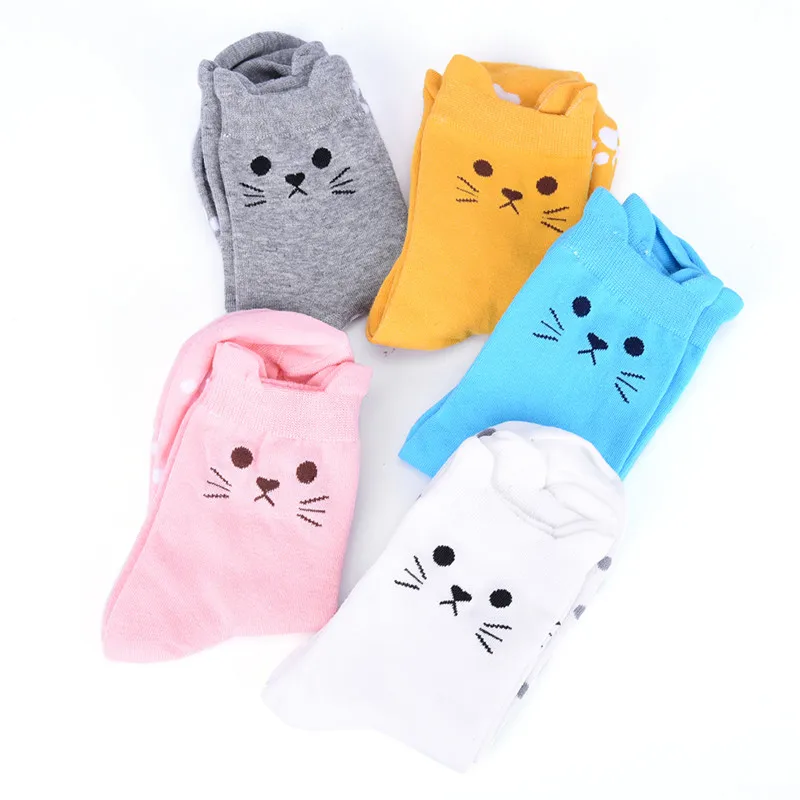 1 пара kawaii Harajuku повседневные носки с принтом кота корейские животными Sokken женские