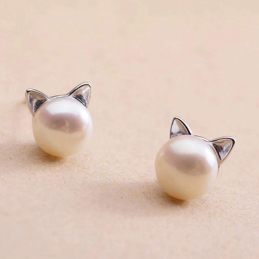 

Daisies Pure 925 Sterling Silver Imitation Pearl Cat Stud Earrings Statement Jewelry For Women Girl Pendientes Plata Brincos