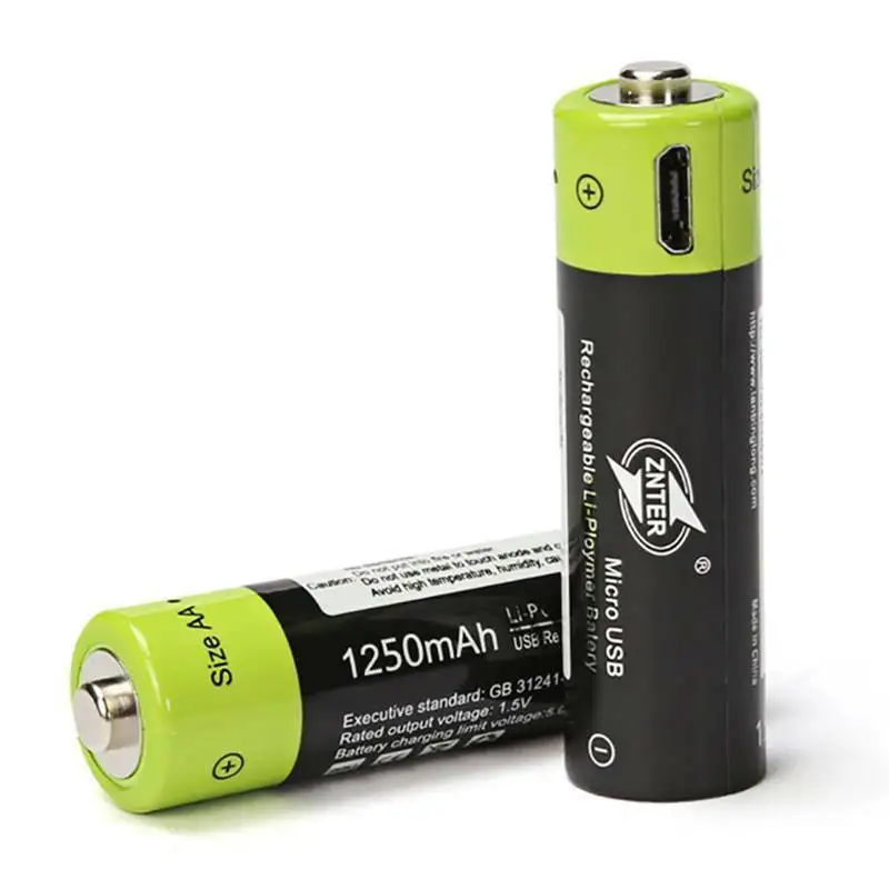 GTF AA 1 5 V 1250mAh батарея 2/4 шт USB быстрая зарядка литий полимерный аккумулятор