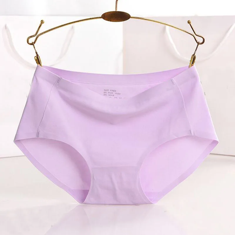 

Hot Sale Women Underwear Free Size Panties Seamless Breathable Underpants Ice Silk Solid Briefs Pink Black Purple Color 5pcs/lot