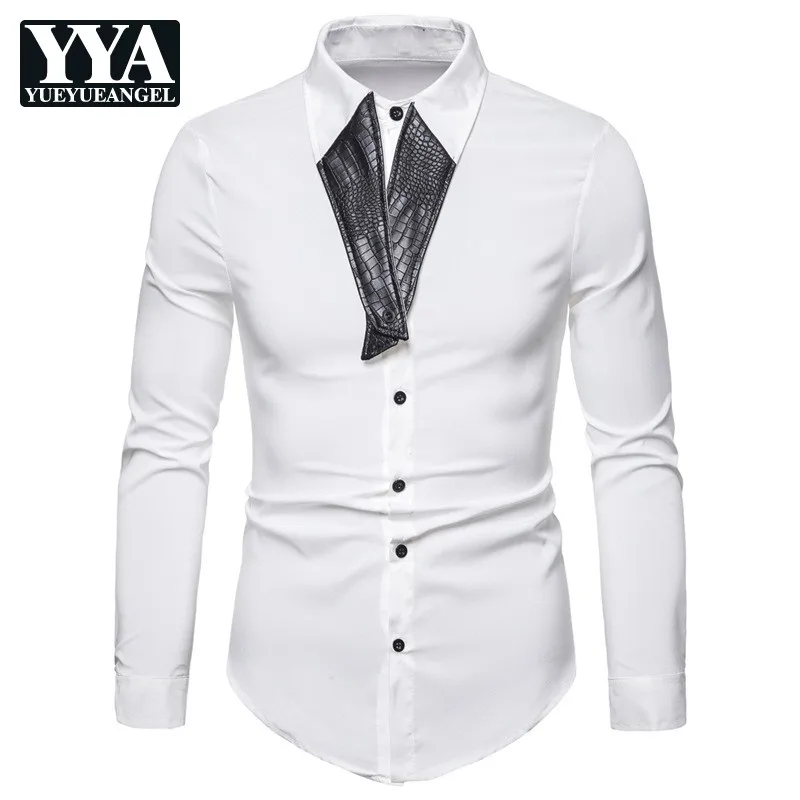 

2021 брендовая модная мужская рубашка Топы с длинным рукавом модные кофты из искусственной кожи мужские повседневные рубашки приталенный си...