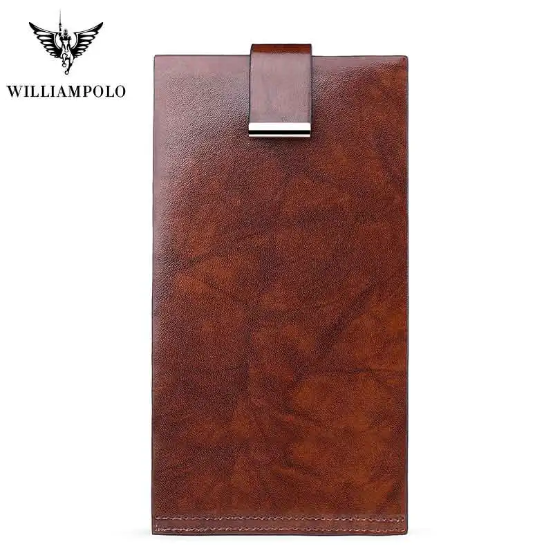 WilliamPOLO кредитный держатель для карт ультратонкий мужской кошелек длинный клатч натуральная кожа Двойные мульти карты чехол застежка на клапан сумочки - Цвет: Reddish Brown