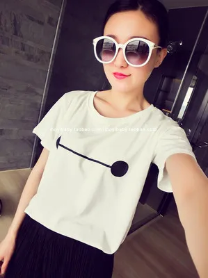 2015 summer new female Korean cute cotton round neck loose and comfortable short-sleeved white T-shirt A191 | Дом и - Цена: 
