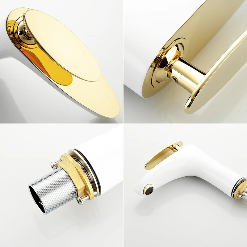 Смеситель для раковины Fapully хромированный золотистый и белый кран с роскошной