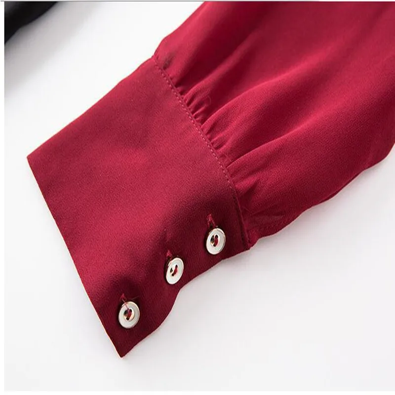 

New Spring Autumn Women Dresses Plus Size Bow Collar Long Sleeve Fake Two Piece Contrast Color Dress For Women Larger One-Piece