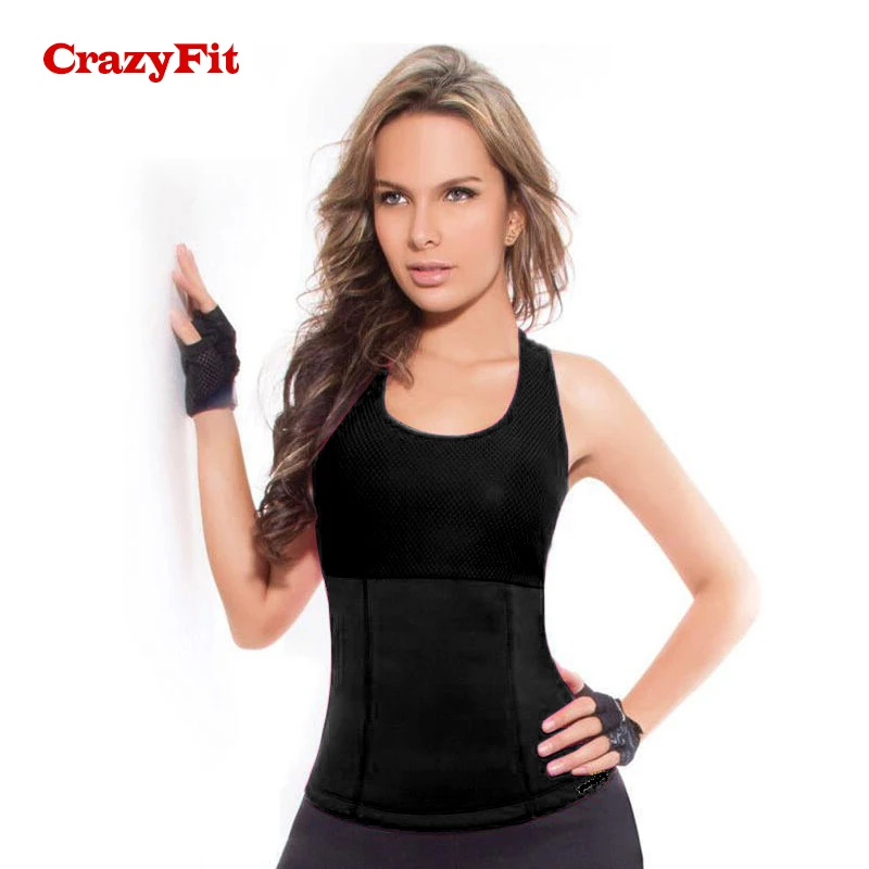 CrazyFit, спортивный топ для йоги, женский горячий корсет, сжигание жира, Женский корсет для бега, спортзала, тренировки, фитнеса, одежда, рубашка, топы - Цвет: Black