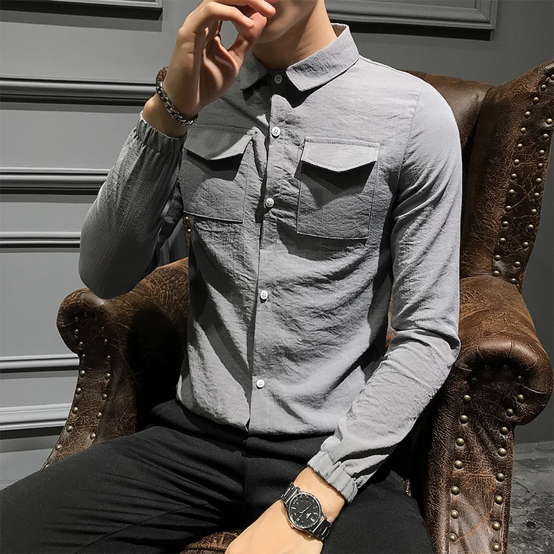 5XL M рубашка мужская Осенняя Новинка 2019 длинный рукав платье Повседневная
