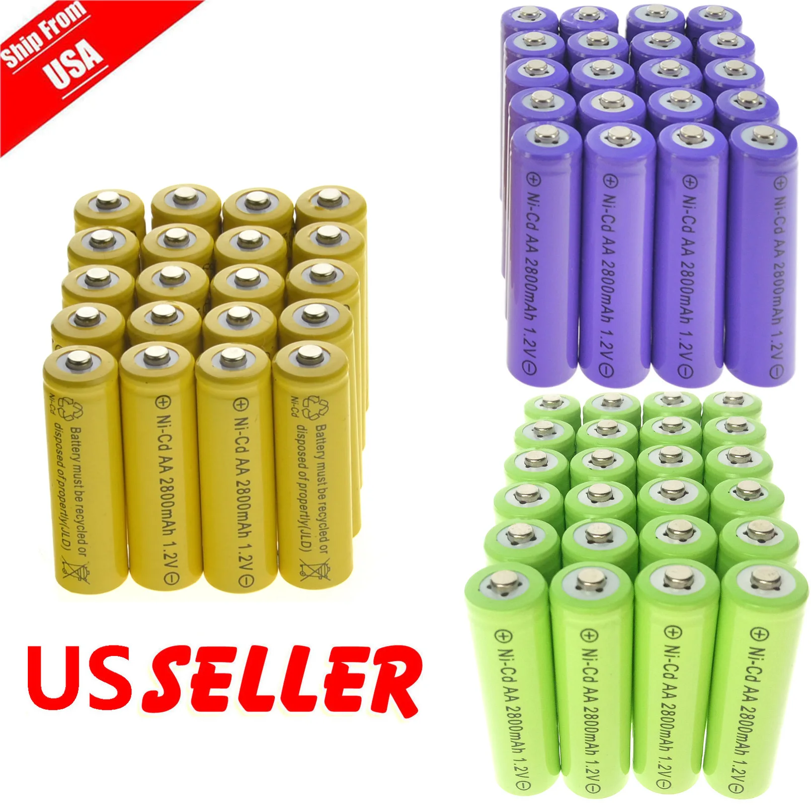 

20pcs AA Rechargeable Batteries NiCD 2800mAh 1.2v Garden Solar Ni-Cd Light LED Yellow/ Green/Purple