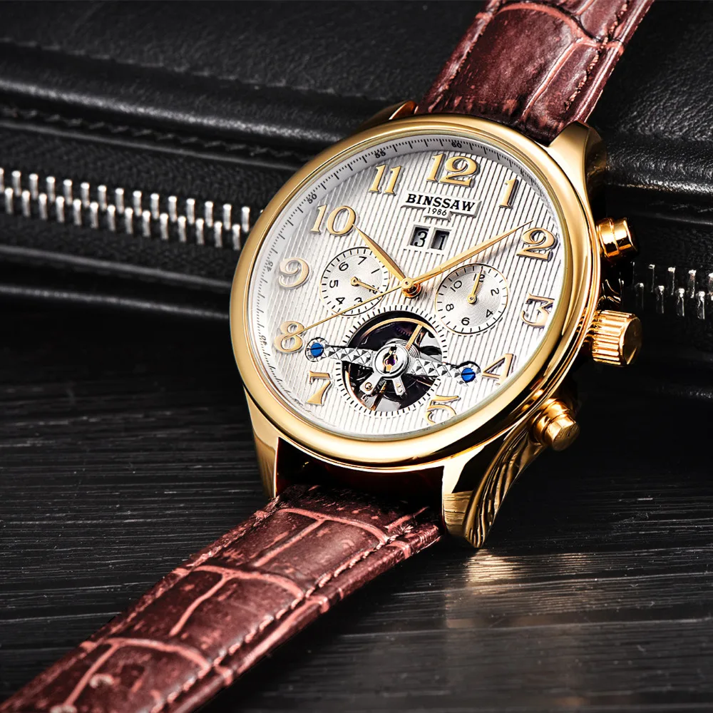 BINSSAW Роскошные Брендовые мужские автоматические механические часы Tourbillon модные
