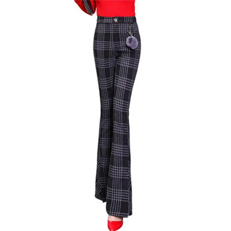 

Fashion high waist split fork wool plaid micro La female pants new spring trumpet trousers slim slimming casual pants women