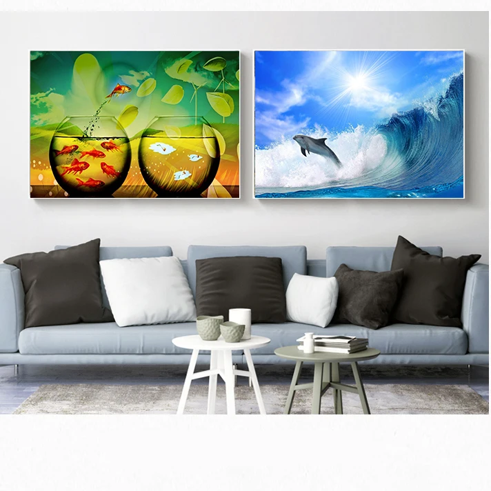 Смешная золотая рыбка выпрыгивает из аквариума. Постеры и печати. Современное художественное изображение. Масляная живопись на холсте. Украшение cuadros.