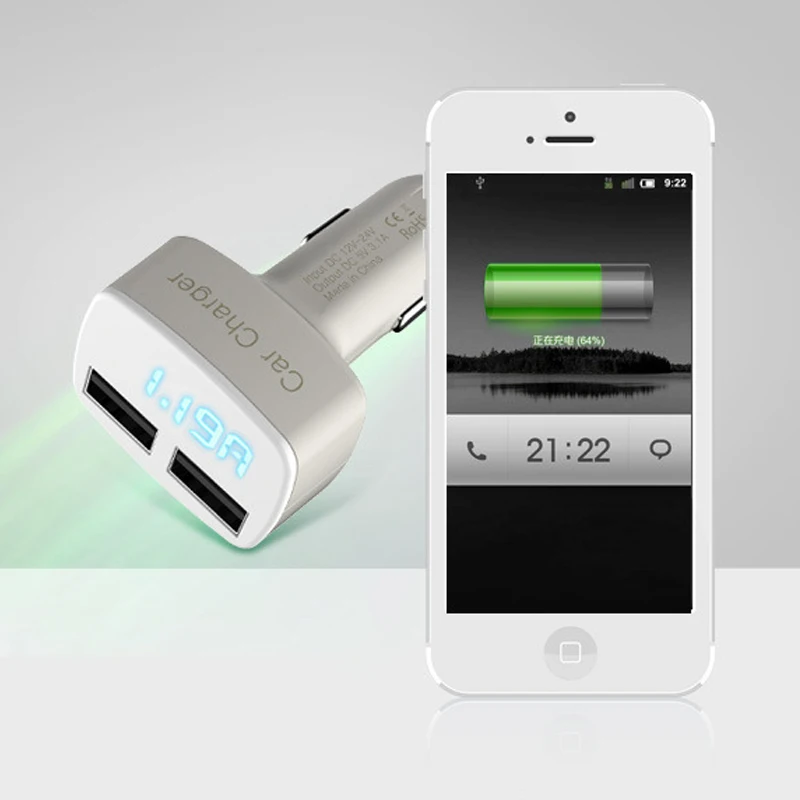 Цифровой светодиодный дисплей USB Автомобильное зарядное устройство DC 5 В 3.1A