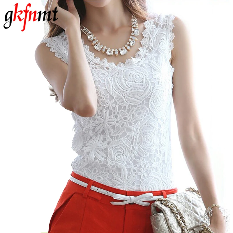 

2017 Women flower Lace Blouse Casual Blusas Femininas Vintage Sleeveless White Renda Crochet Shirts Top Plus Size 4XL
