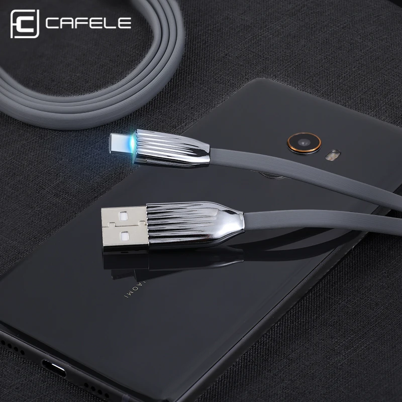CAFELE светодиодный кабель USB типа C для samsung huawei для быстрой зарядки и синхронизации данных, плетеный usb-кабель для зарядки и передачи данных