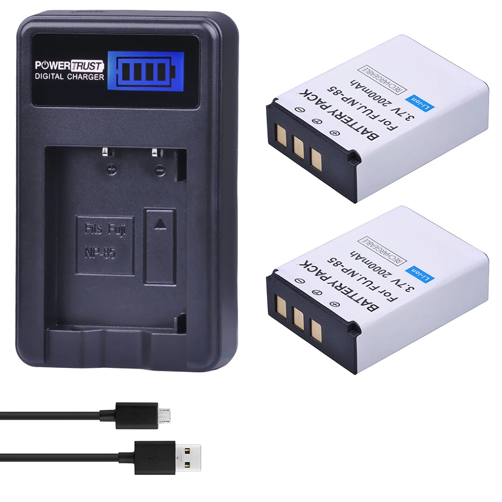 PowerTrust 2 шт. NP 85 NP85 аккумуляторы и ЖК зарядное устройство USB для Fujifilm S1 SL1000 SL240 SL245 SL260