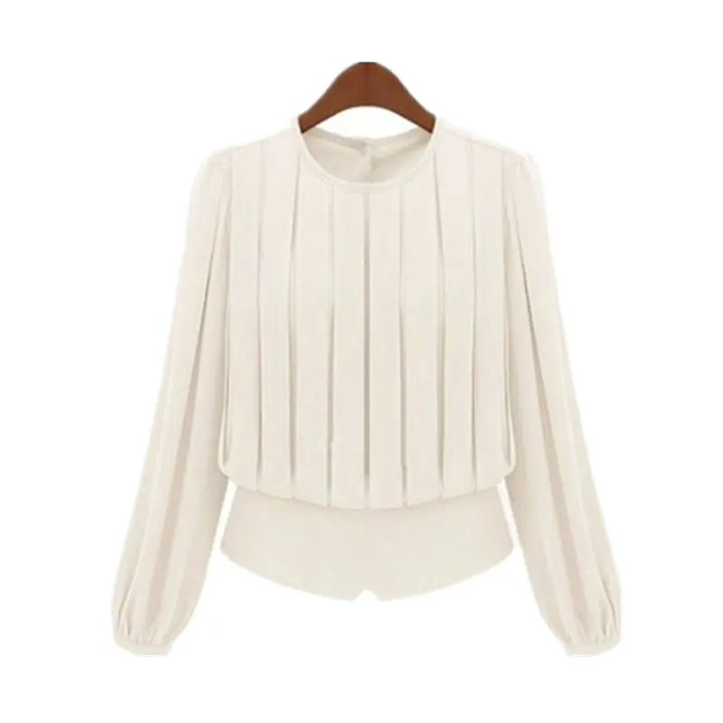 Блузка женская с круглым вырезом стильная рубашка в офисном стиле длинным