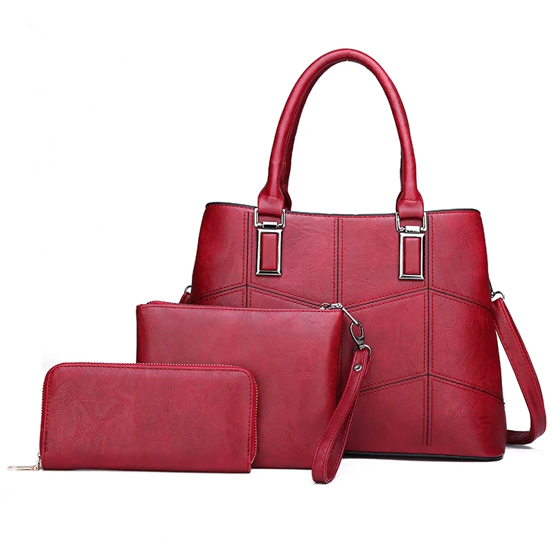 Red3Sets Элитный бренд Для женщин Сумки комплекты большой Ёмкость Для женщин сумки Высокое качество кожи плеча Crossbody сумки для Для женщин bolsa feminina - Цвет: Red3Sets