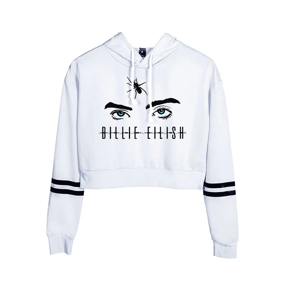 Billie Eilish, длинный рукав, укороченный топ, толстовки, Женская толстовка с капюшоном, Harajuku, уличная одежда, пуловер, укороченная толстовка, Moletom Feminino