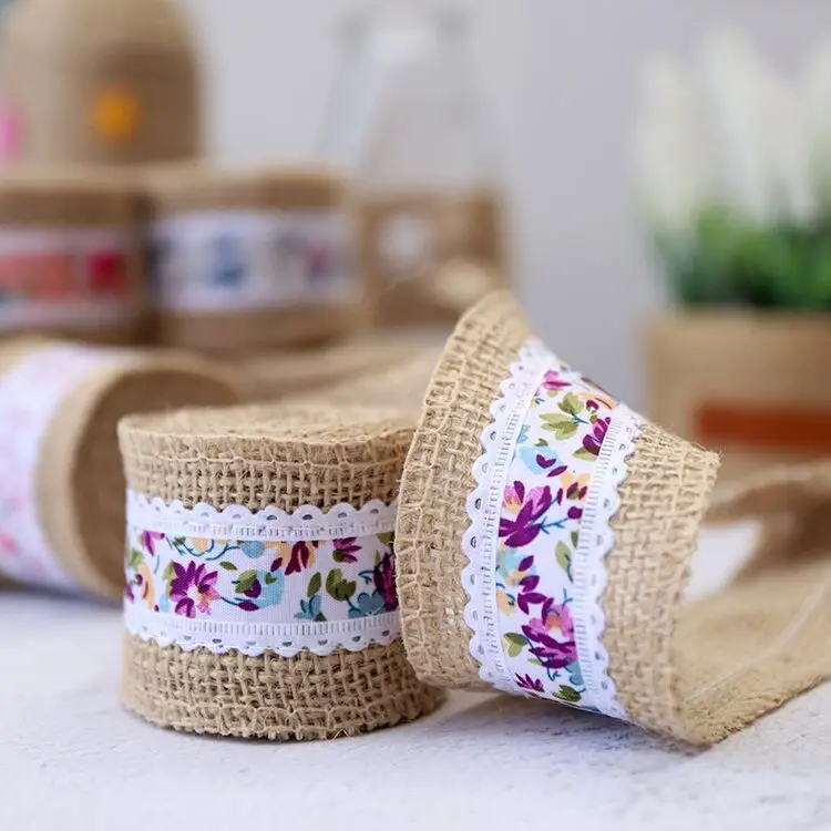 5 см 2 ярда в рулоне натуральная джутовая лента с хлопковым кружевом ткань для