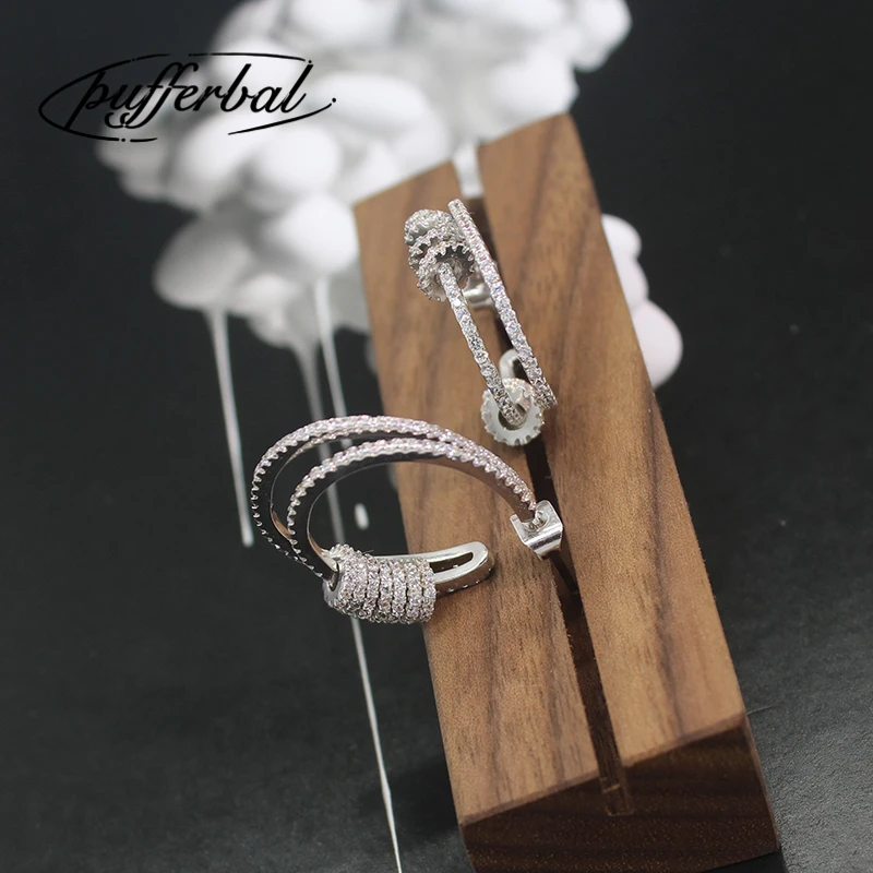 Double-Line Multi-Circle Smart Earrings Sparkling Micro-Inlaid Zircon Fashion Gold Color And Silver Jewelry ZK40 | Украшения и