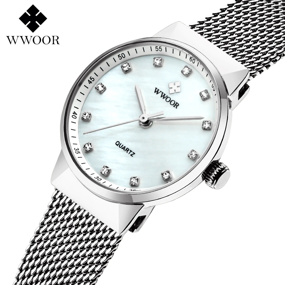 WWOOR женские часы Лидирующий бренд ремешок из нержавеющей стали кварцевые Дамская