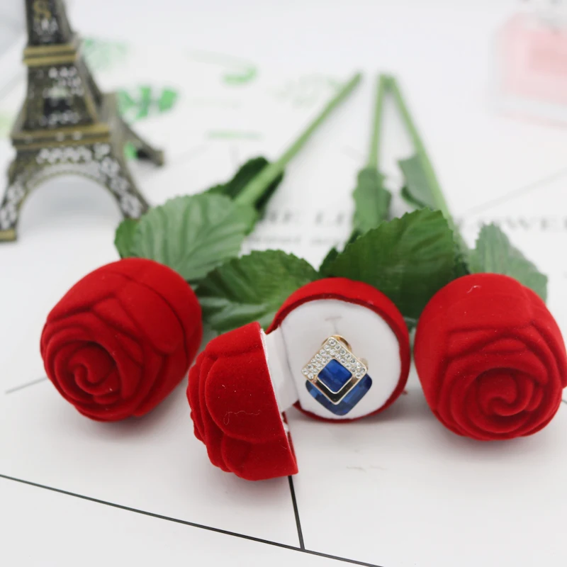 

Wholesale 40pcs/lot Red Rose Flower Ring Box Party Wedding Earring Pendant Jewelry Gift Case Display Pack Boxes