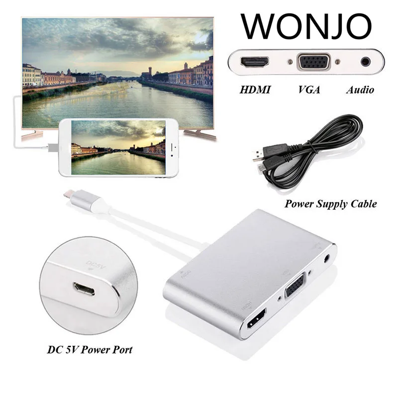 8 контактный адаптер HDMI VGA аудио видео кабель для Iphone X 5s 6 6s 7 Plus Ipad ТВ устройства с