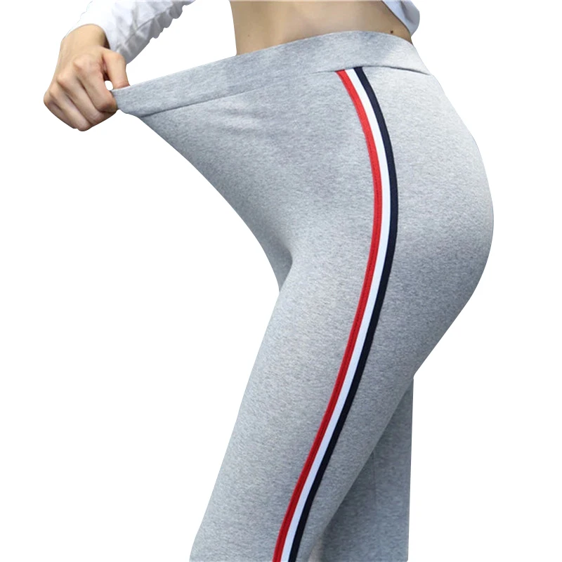 2023 Quality Cotton Leggings Side Stripes Women Casual High-stretch Leggings Pants High Waist Fitness Leggings Female