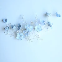 jonnafe light blue floral hair comb wedding accessories pearls bridal hair jewelry handmade women ornaments