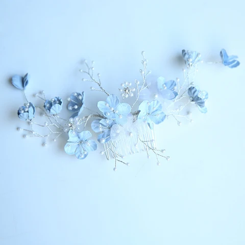 Jonnafe светильник-голубой цветочный гребень для волос Свадебные аксессуары жемчужные свадебные украшения для волос ручной работы женские украшения