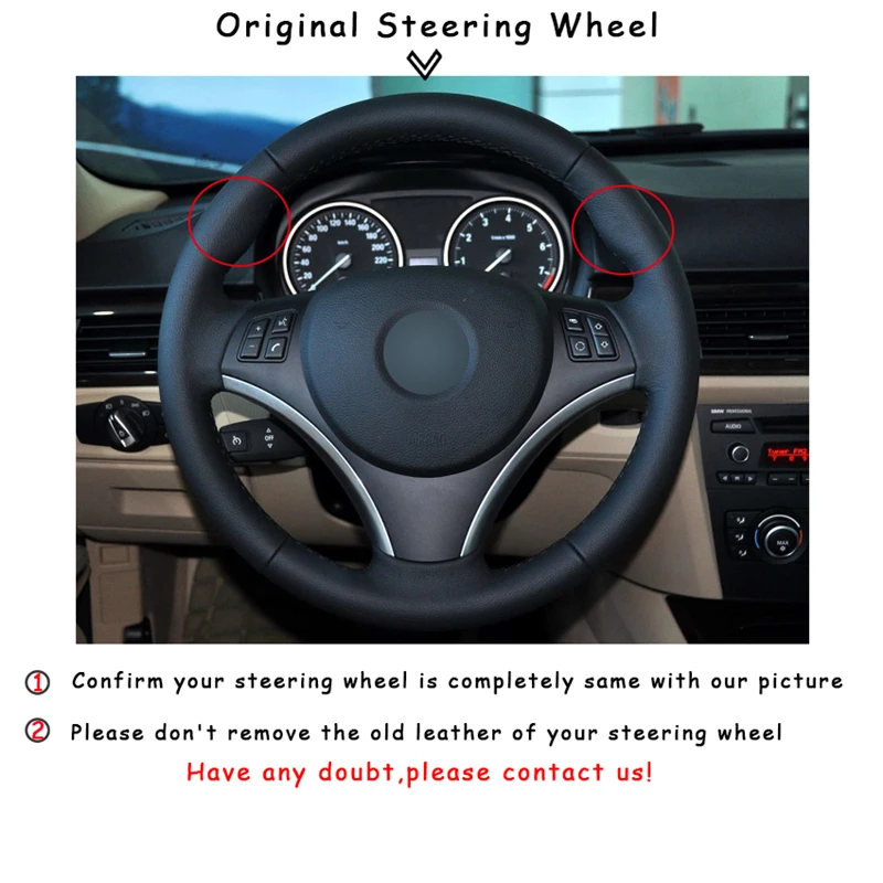 

Hand stitched Black Genuine Leather Black Suede Car Steering Wheel Cover for BMW E90 320i 325i 330i 335i E87 120i 130i 120d