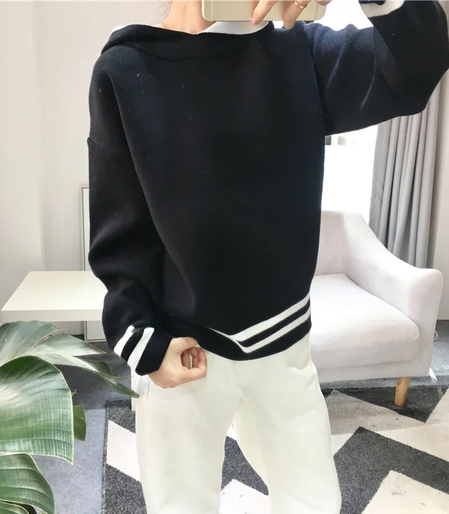 Пуловер Blusas De Inverno Feminina новые весенние Для женщин кашемировый свитер вязать письмо Sweate свободные с длинными рукавами свитер женщина - Цвет: Черный