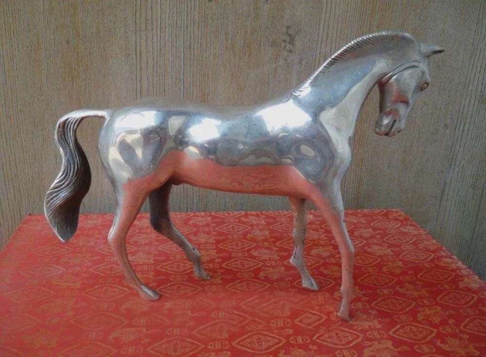 

10.5"China Chinese Animals Tibet Silver Horse Statue
