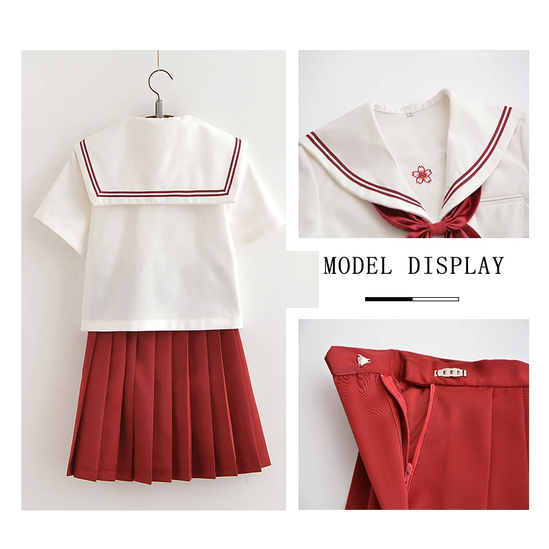 Свитани Японская школа JK красный и белый Униформа вишневый цвет printSailor костюм