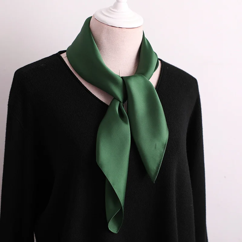 

JTVOVO 2021 New 70*70CM Luxury Brand Silk Square Scarf Women's Fashion Satin Solid Color Bow Tie Bandana Pareo Headscarf Scarves